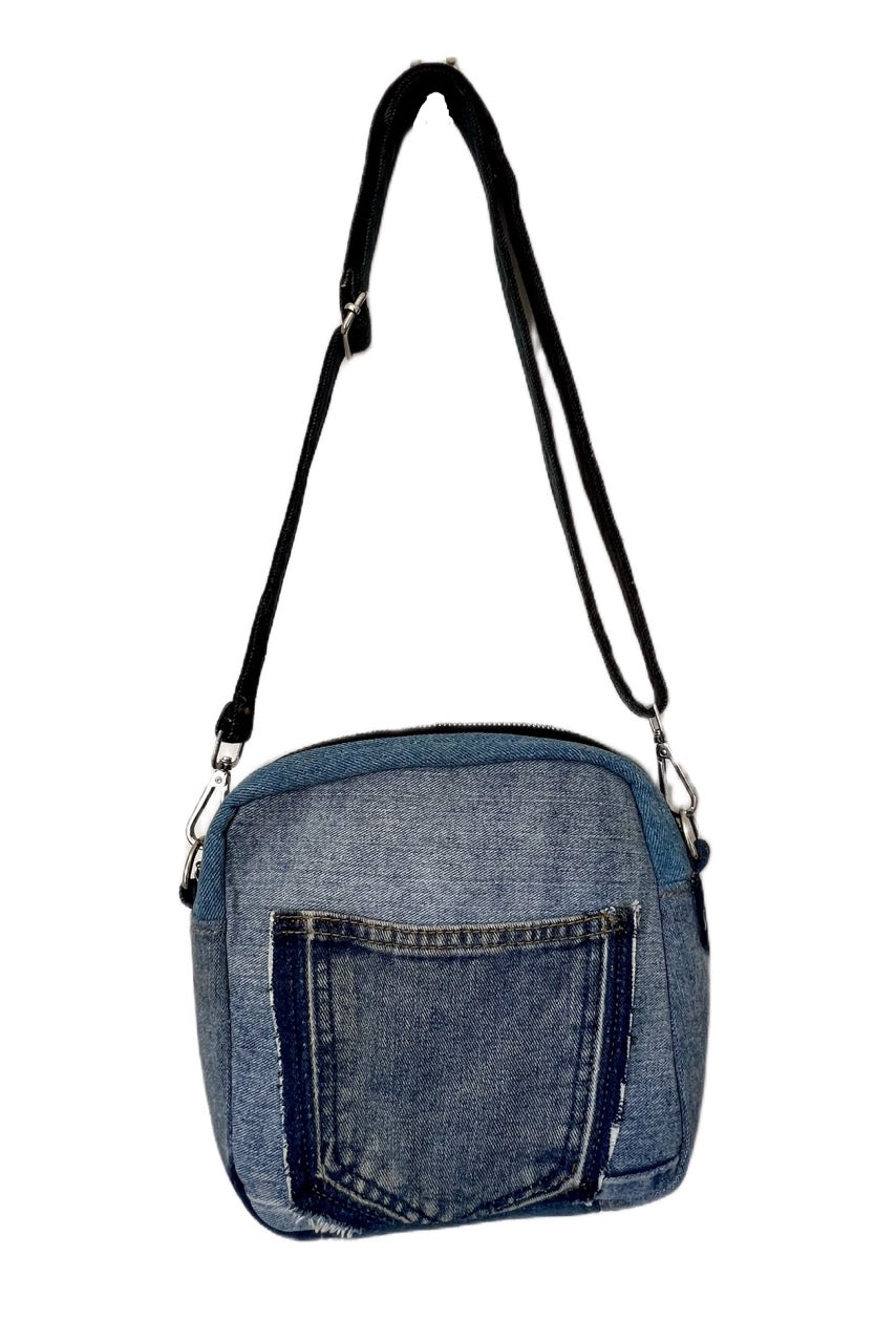 Handmade upcycled denim square bag unisex 8A - Online across NZ