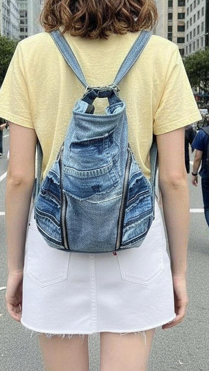 Handmade unique backpack 1A made from upcycled denim New Zealand online