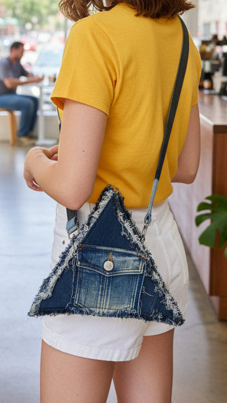 Triangle upcycled denim triangle bag online NZ 1B