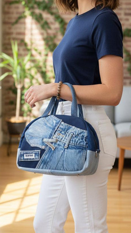 Handmade demim upcycled dome bag 7D Auckland 
