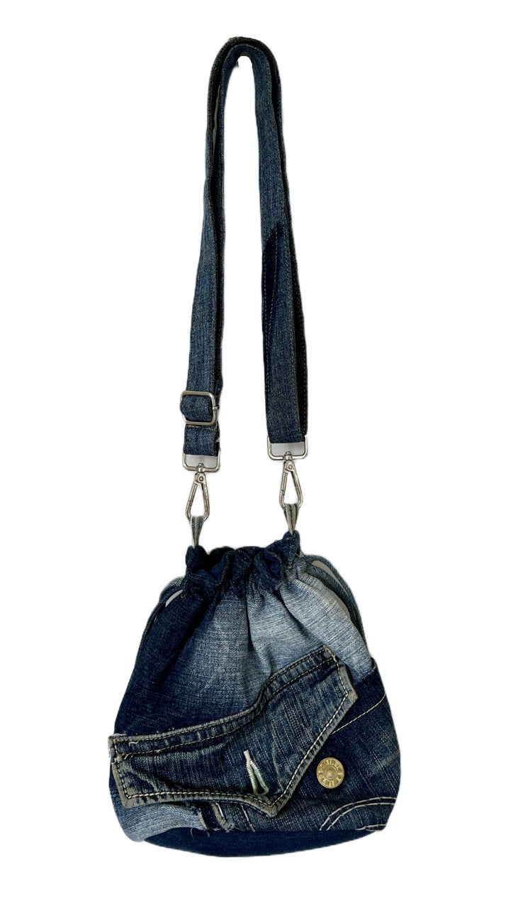One-of-a-kind drawstring denim bag online New Zealand
