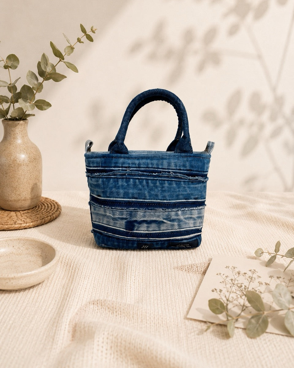 Handmade denim handbag made with adjustable strap allows to wear as a handbag or crossbody bag