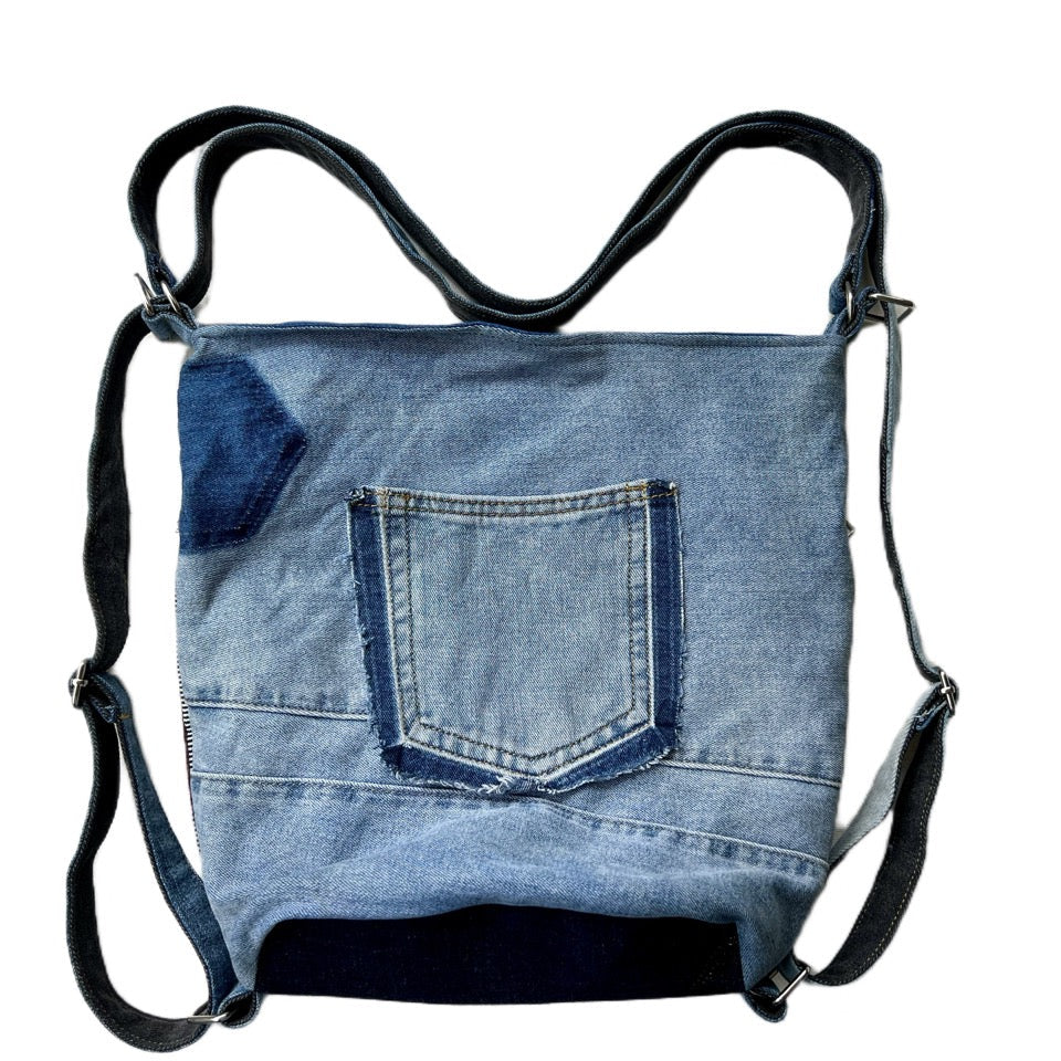 Unisex upcycled denim backpack online New Zealand