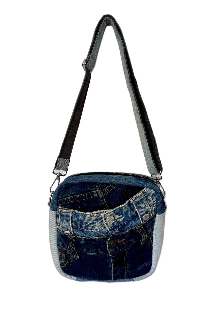 Upcycled denim square bag - Online across New Zealand