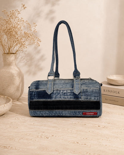 Handmade upcycled denim barrel bag - Unique bag at Cuty New Zealand