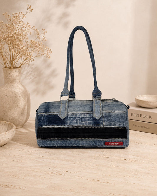 Handmade upcycled denim barrel bag - Unique bag at Cuty New Zealand