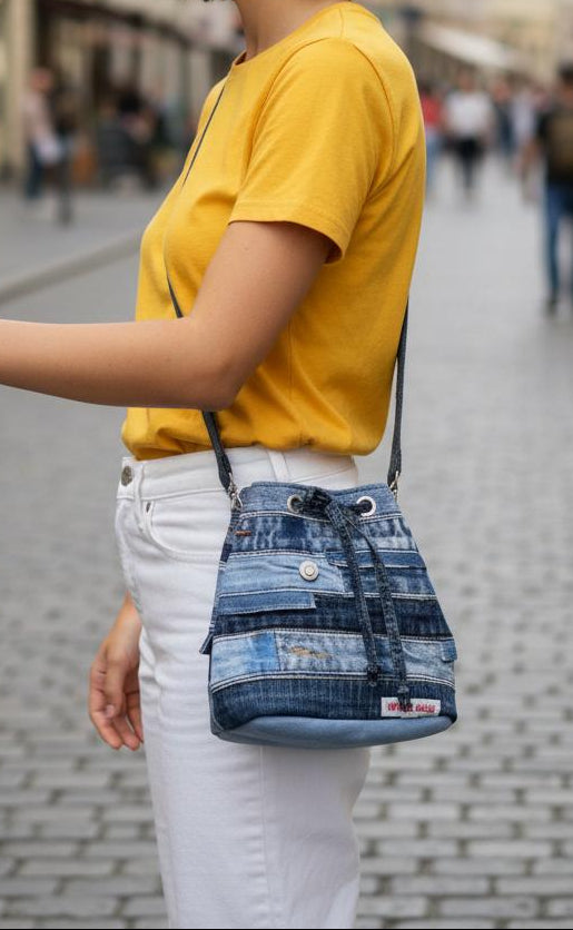 Handmade denim bucket bag 8B online Auckland