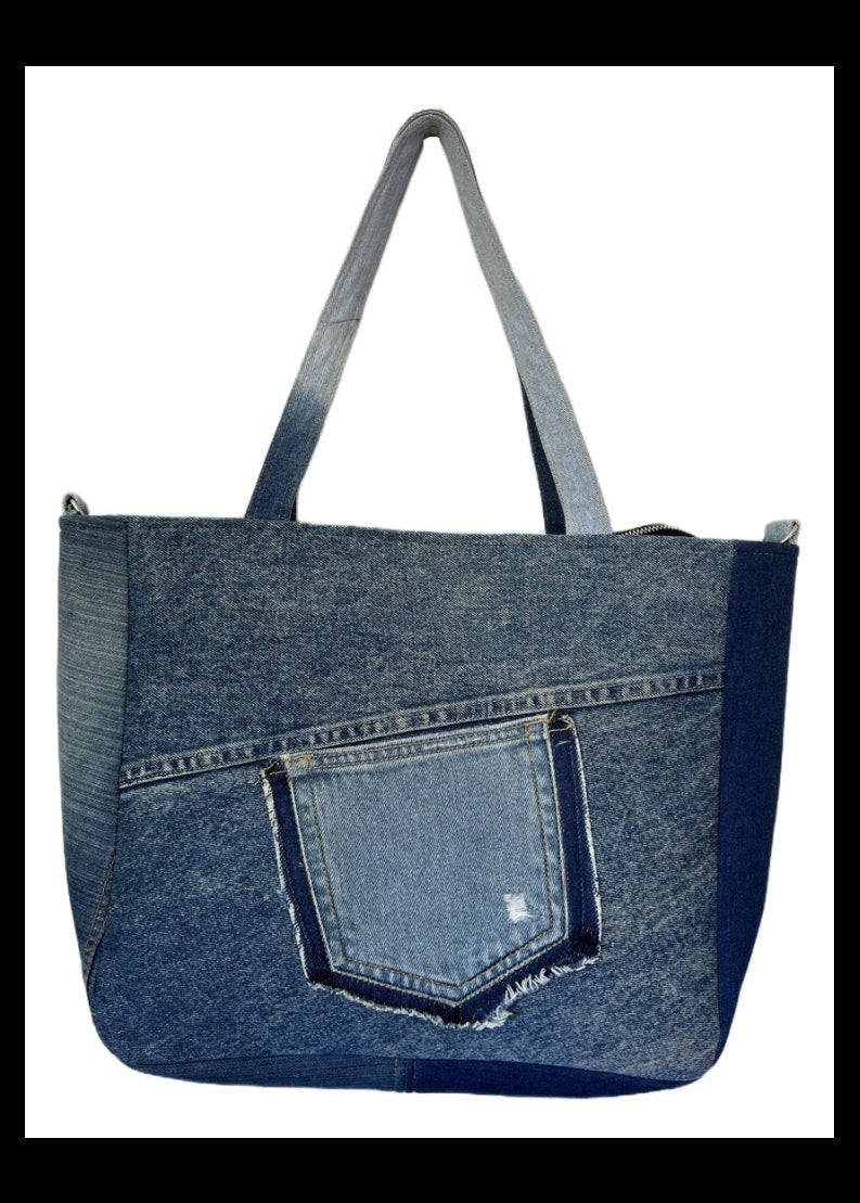 Unique upcycled denim tote bag gift for women