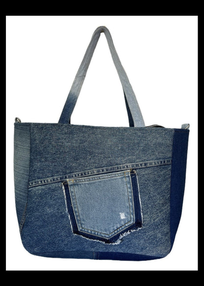 Unique upcycled denim tote bag gift for women