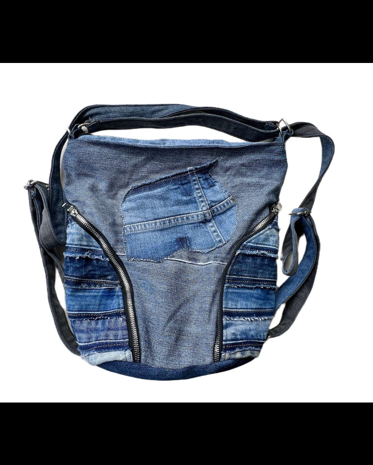 Unique upcycled denim backpack unisex NZ online 