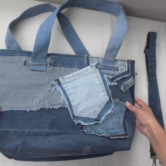 Medium denim tote bag - handmade bag for women