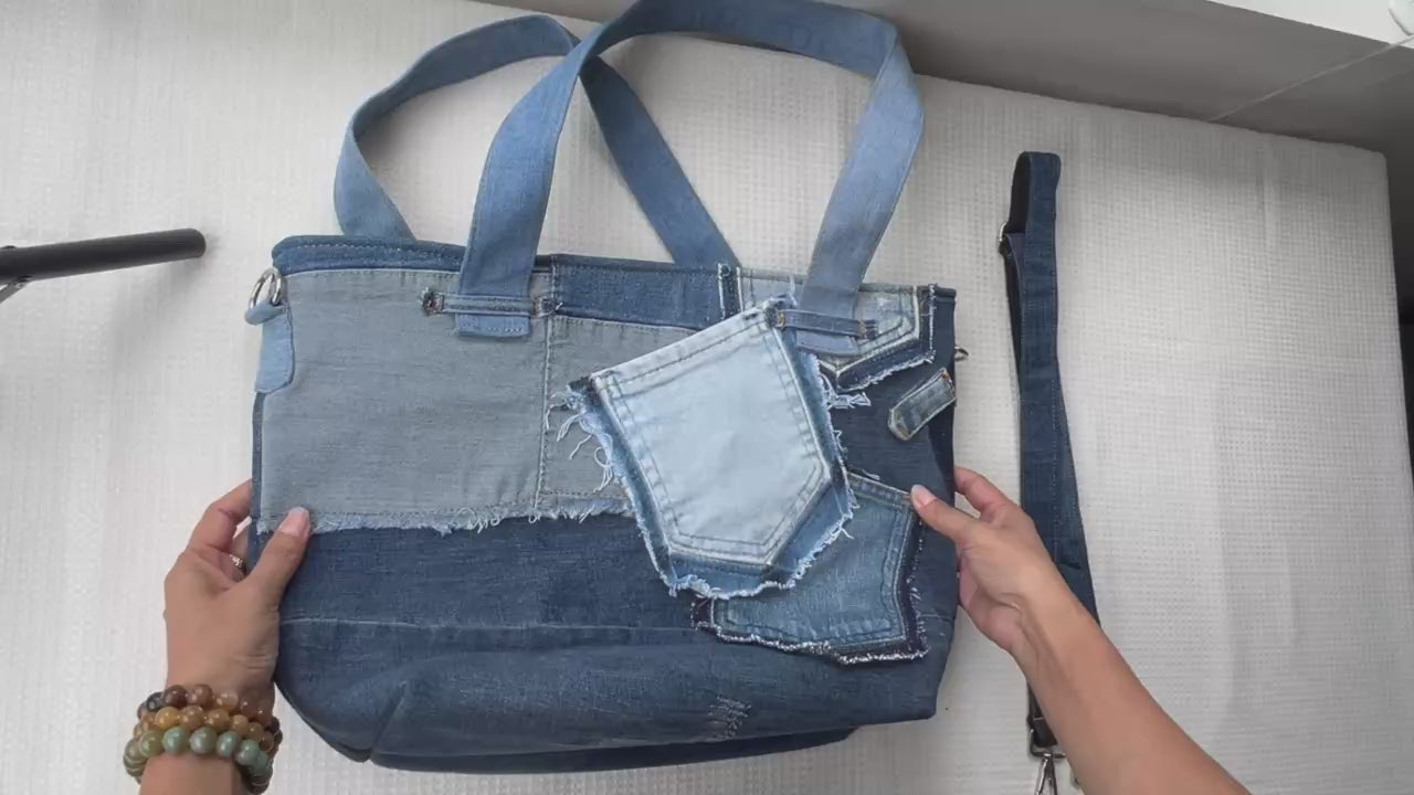 Medium denim tote bag - handmade bag for women