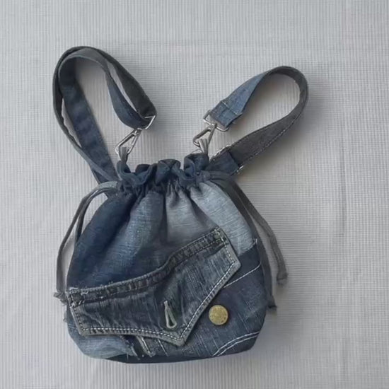 Unique handmade gift for ladies - women denim drawstring bag online New Zealand