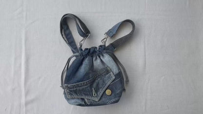 Unique handmade gift for ladies - women denim drawstring bag online New Zealand
