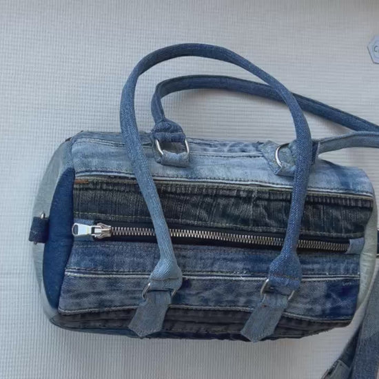 Artisan denim barrel bag NZ