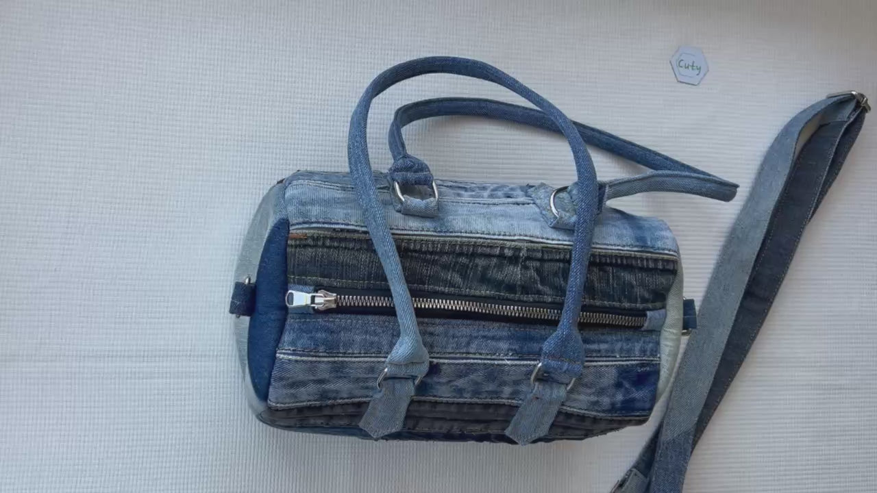 Artisan denim barrel bag NZ