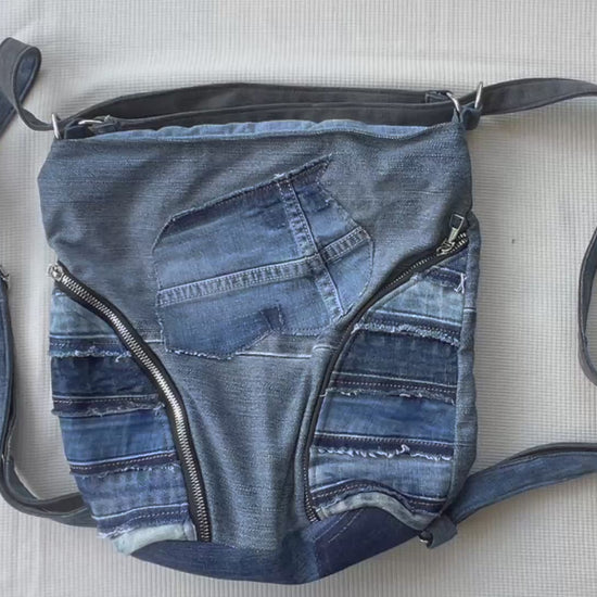 Upcycled denim backpack for woman NZ online