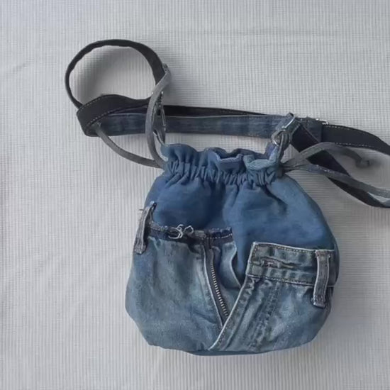 Drawstring unique denim bag made for her - online New Zealand
