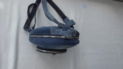 Handmade upcycled denim mini backpack NZ - unisex backpack