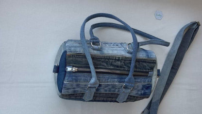 Upcycled denim barrel bag NZ