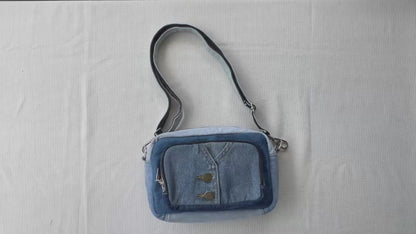 One-of-a-kind handmade upcycled denim rectangular crossbody bag 5C NZ