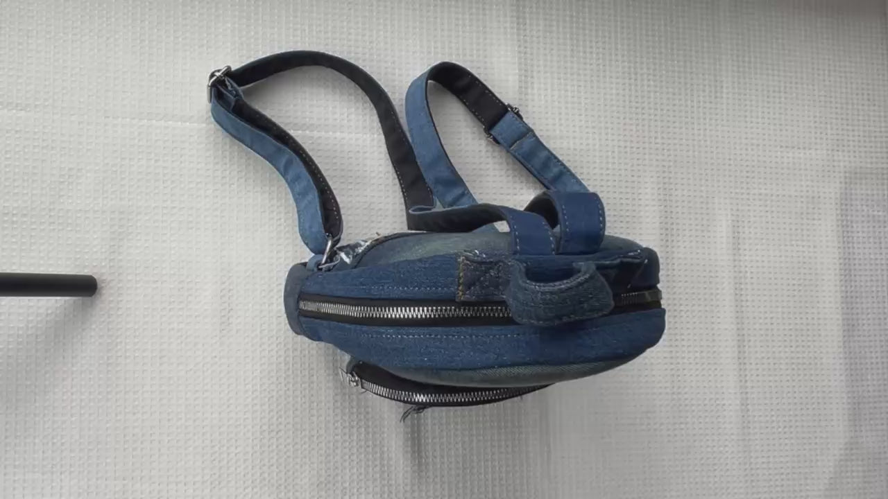 One-of-a-kind mini backpack dark color made from denim - unisex backpack