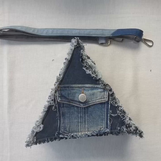 Upcycled denim triangle bag 1B - selling online across NZ