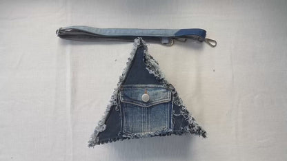 Upcycled denim triangle bag 1B - selling online across NZ