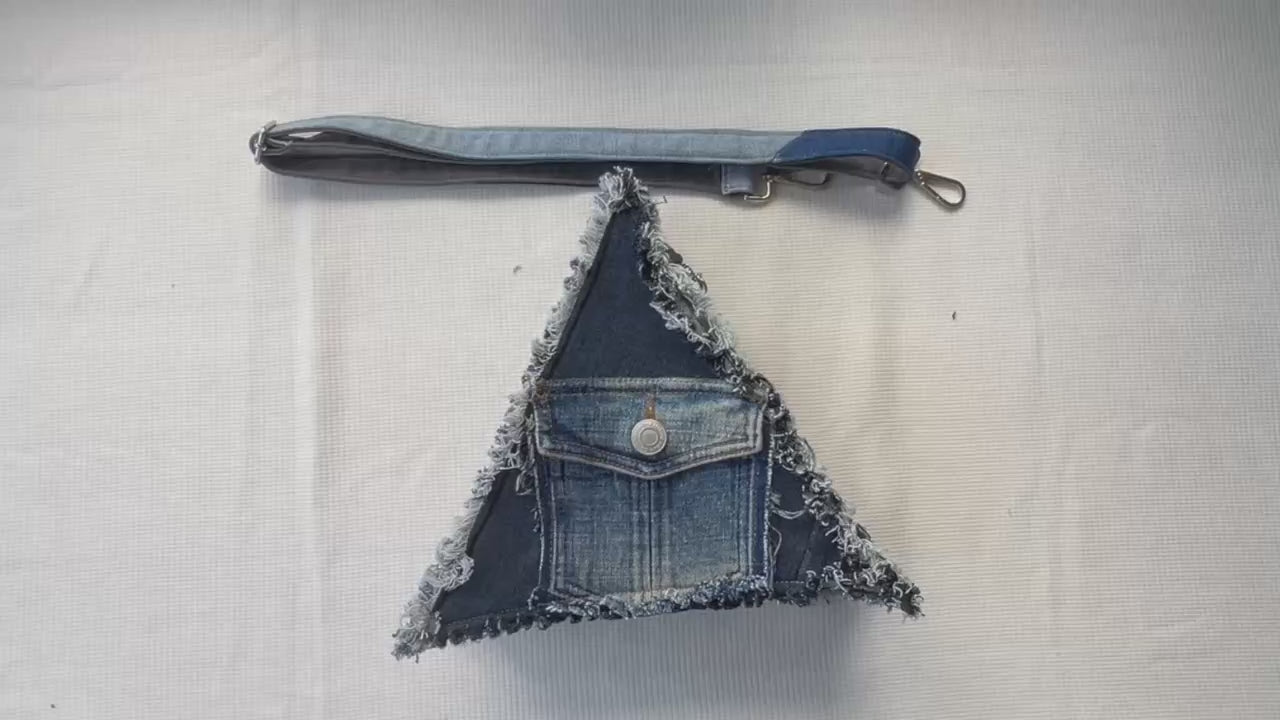 Upcycled denim triangle bag 1B - selling online across NZ