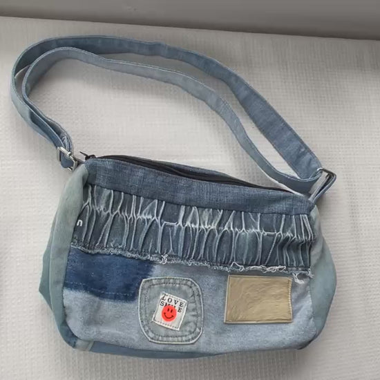 One-of-a-kind crossbody bag - unisex upcycled denim bag online NZ