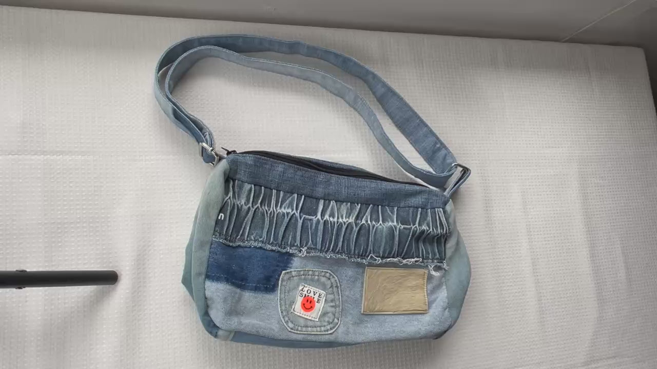 One-of-a-kind crossbody bag - unisex upcycled denim bag online NZ