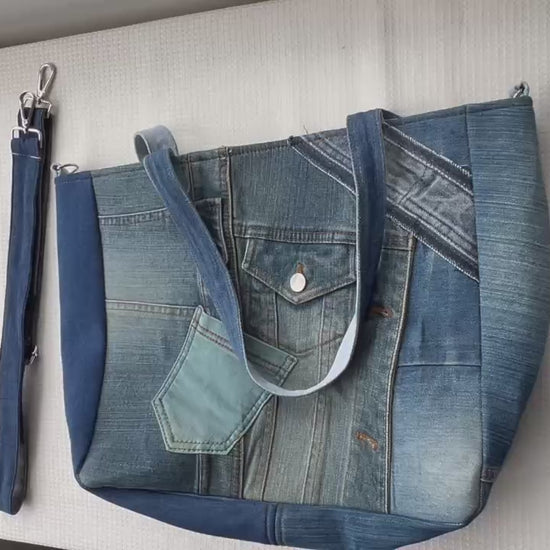 Unique upcycled denim zippered tote bag review