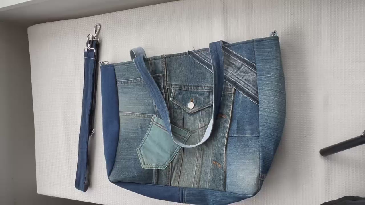 Unique upcycled denim zippered tote bag review