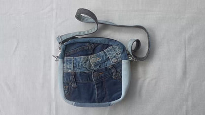 Handmade square crossbody bag unique upcycled denim bag - Online across NZ