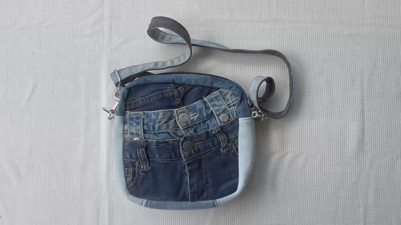 Handmade square crossbody bag unique upcycled denim bag - Online across NZ