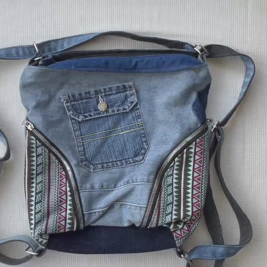 Unisex upcycled denim backpack Auckland NZ 