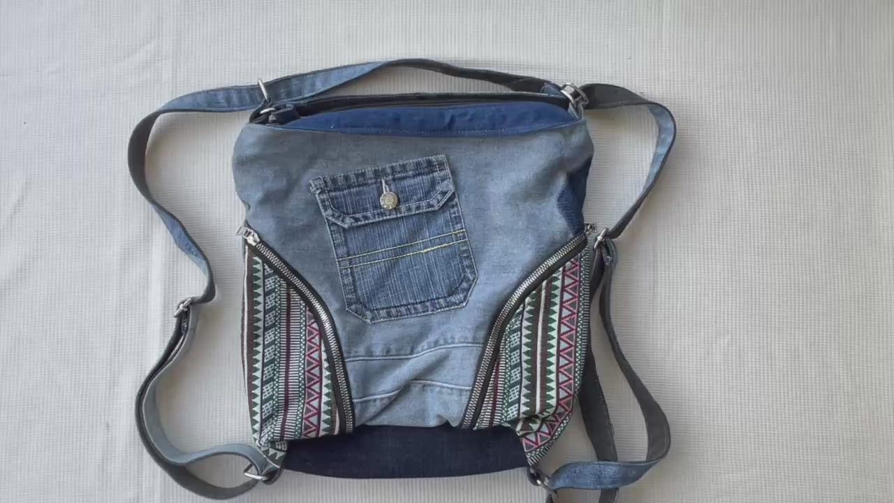 Unisex upcycled denim backpack Auckland NZ 
