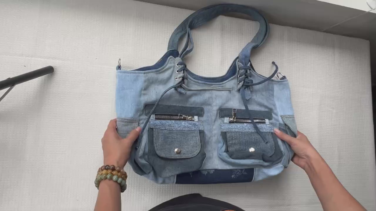 Upcycled denim shoulder bag online for ladies Auckland