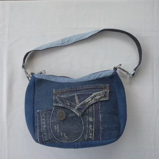 Unique denim shoulder bag in New Zealand online