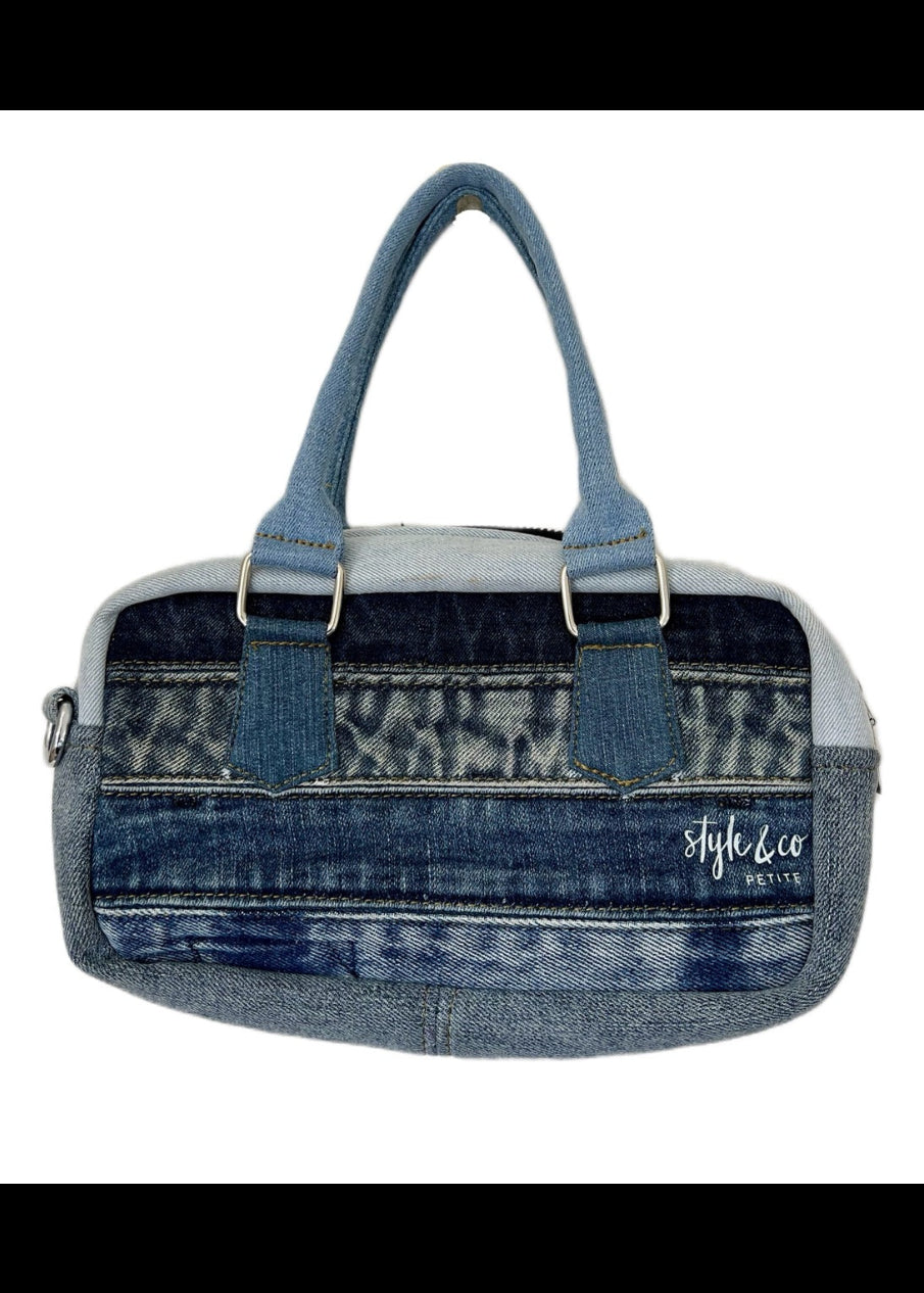 Unique upcycled top handle denim bag